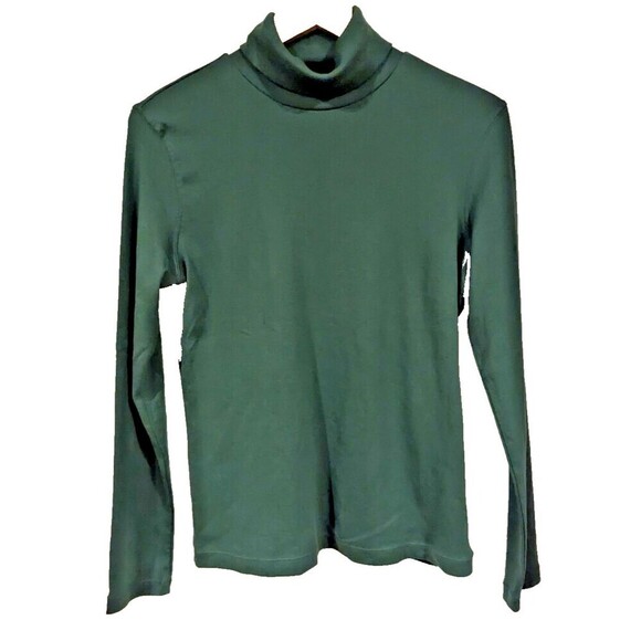 Talbots Petites 100% Pima Cotton Green turtleneck Sz M Preppy Capsule Wardrobe - Picture 1 of 6